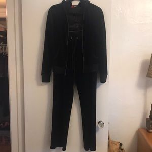 Black velour two piece jogger. Separate brands and sizes but match perfectly.